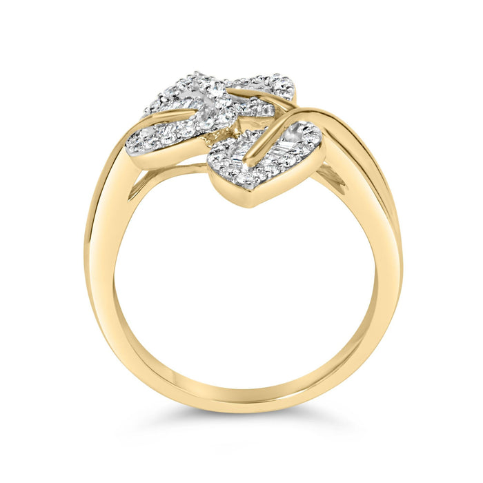 Anillo cruzado de triple hoja con diamantes de 3/8 ct. p.t. en plata de ley bañada en oro amarillo y blanco de 18K, foto 6