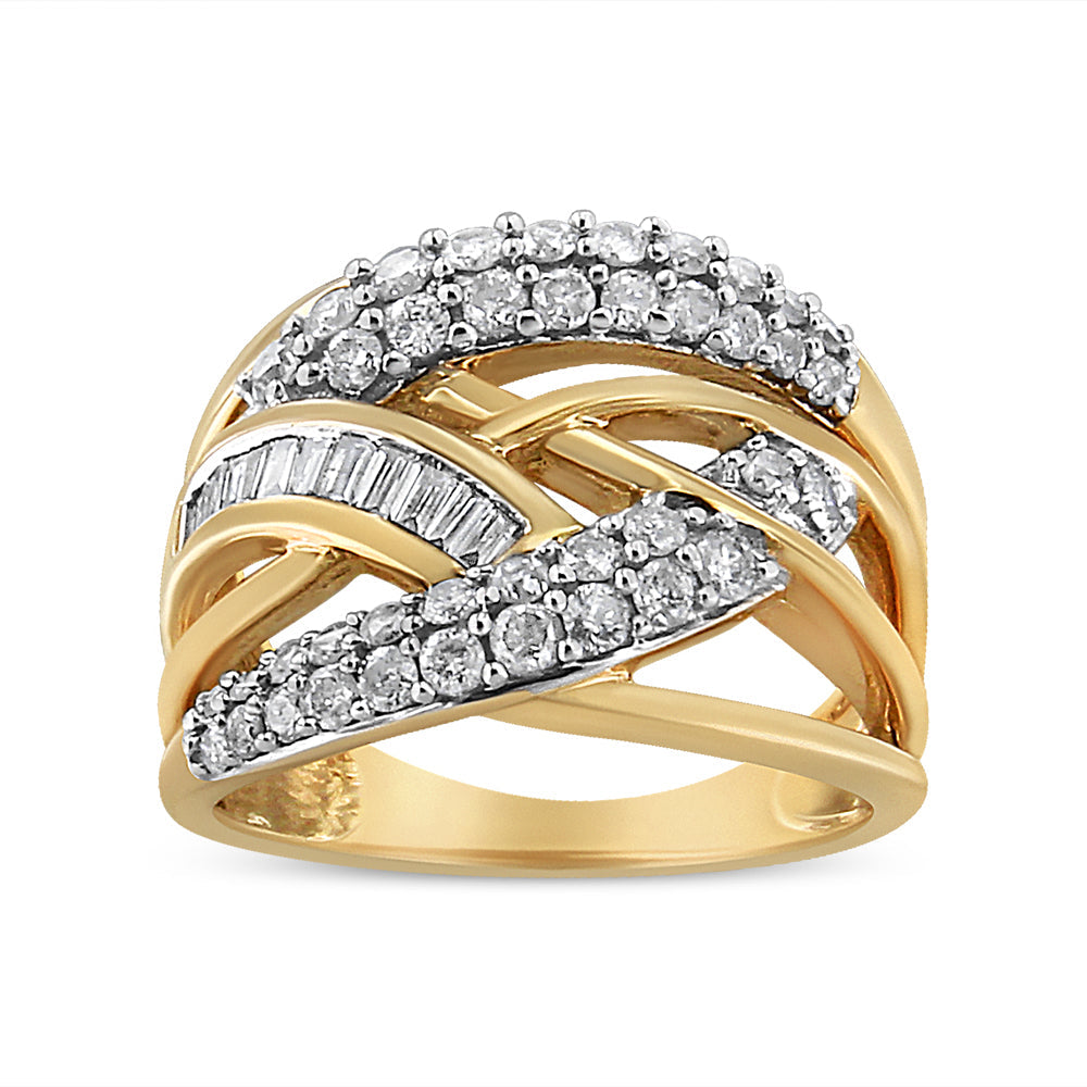 Anillo de cóctel entrelazado de varias hileras con diamantes de 1 ct. p.t. en oro amarillo y blanco de 10K, foto 1