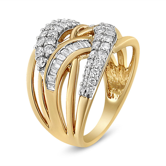 Anillo de cóctel entrelazado de varias hileras con diamantes de 1 ct. p.t. en oro amarillo y blanco de 10K, foto 4