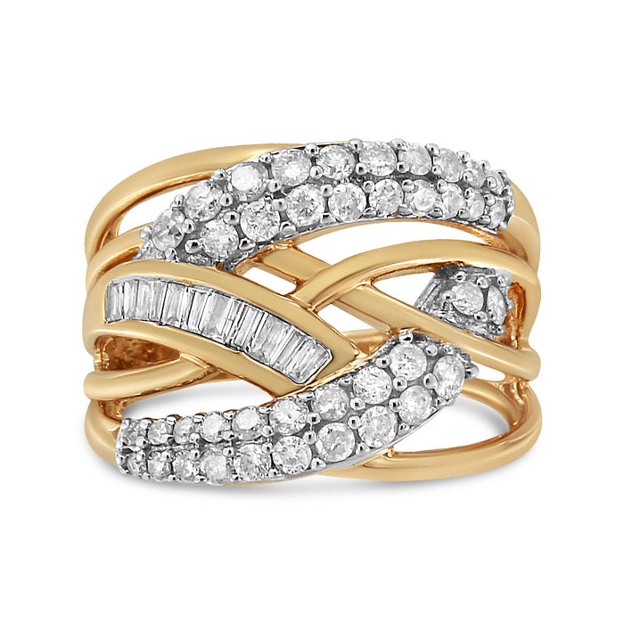 Anillo de cóctel entrelazado de varias hileras con diamantes de 1 ct. p.t. en oro amarillo y blanco de 10K, foto 5