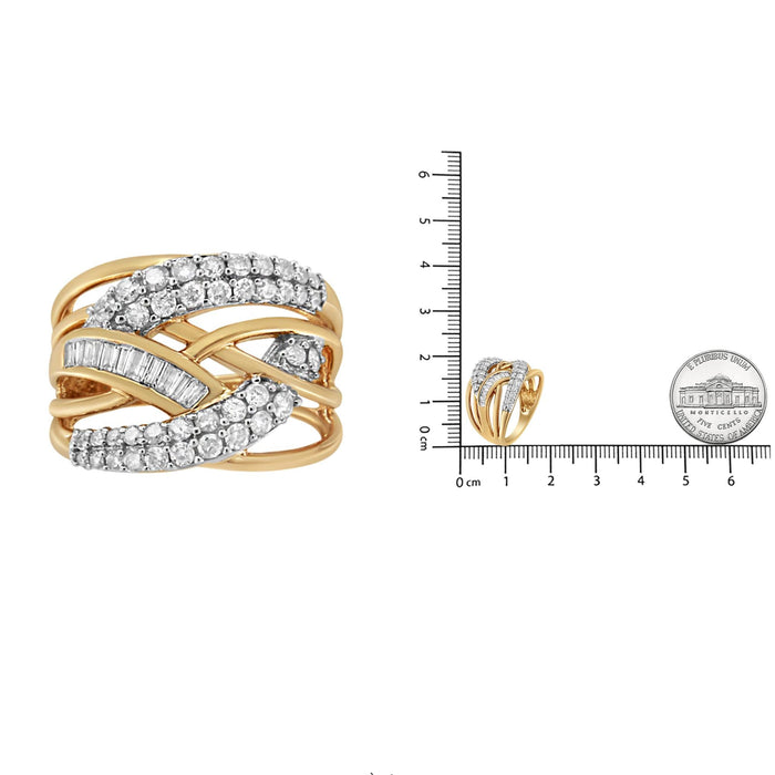 Anillo de cóctel entrelazado de varias hileras con diamantes de 1 ct. p.t. en oro amarillo y blanco de 10K, foto 6