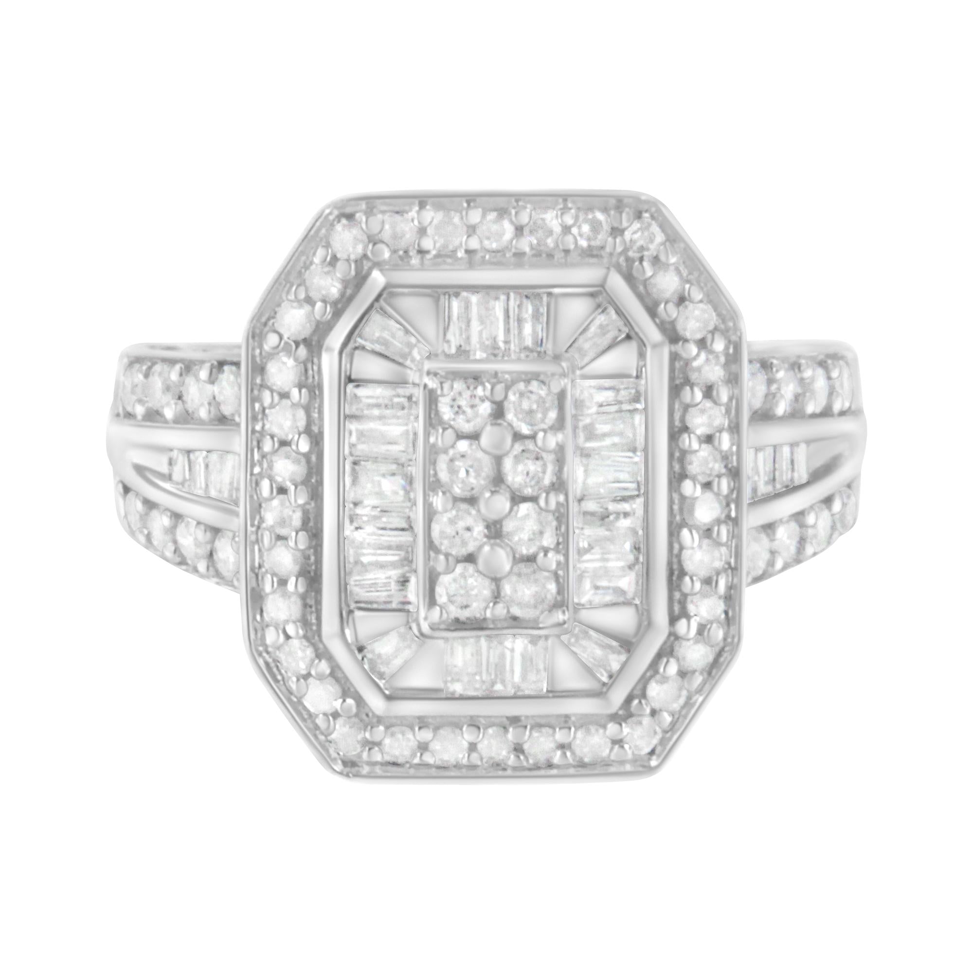 0.75 Ct. T.W. Round and Baguette Diamond Cathedral Ring in Sterling Silver, photo 1