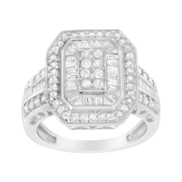 Anillo catedral con diamantes redondos y baguette de 0.75 ct. p.t. en plata de ley, foto 2
