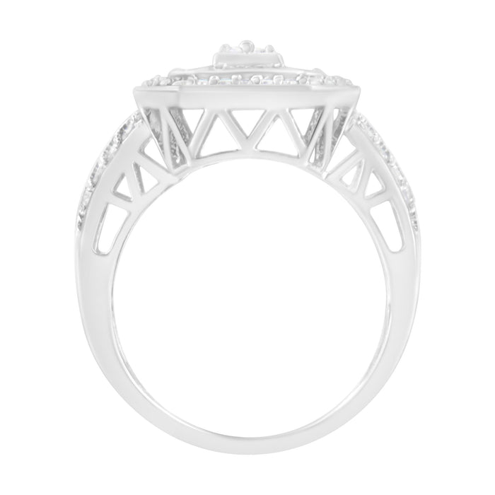 0.75 Ct. T.W. Round and Baguette Diamond Cathedral Ring in Sterling Silver, photo 5