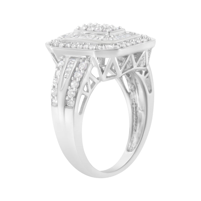 0.75 Ct. T.W. Round and Baguette Diamond Cathedral Ring in Sterling Silver, photo 6