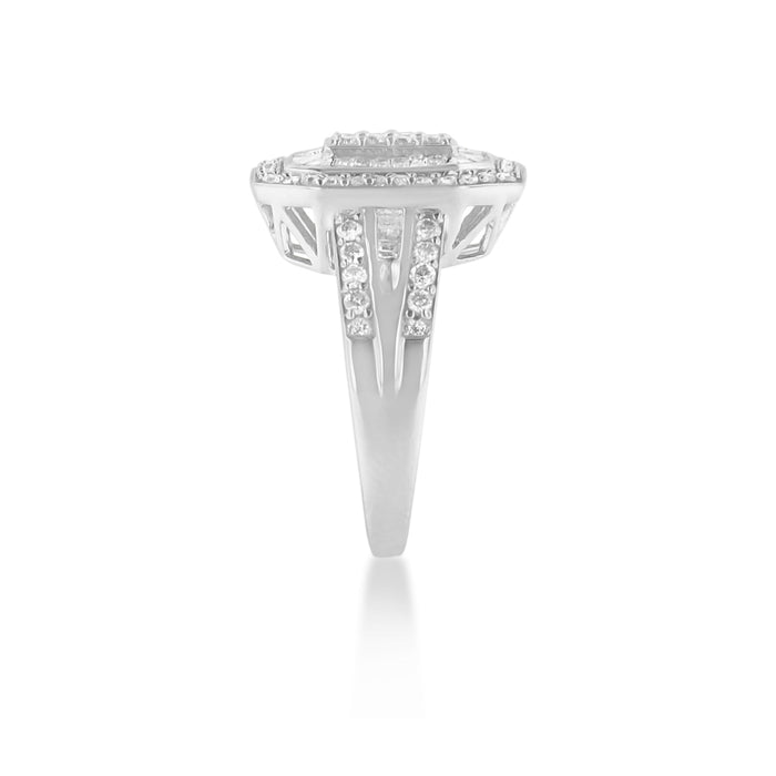 0.75 Ct. T.W. Round and Baguette Diamond Cathedral Ring in Sterling Silver, photo 7