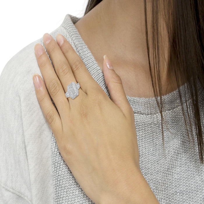 0.75 Ct. T.W. Round and Baguette Diamond Cathedral Ring in Sterling Silver, photo 3