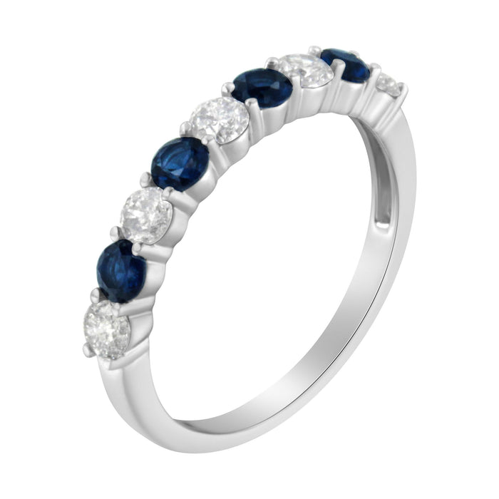 Anillo de banda con diamantes de 1/2 ct. p.t. y piedra creada en laboratorio de 3mm en oro blanco de 10K, foto 8