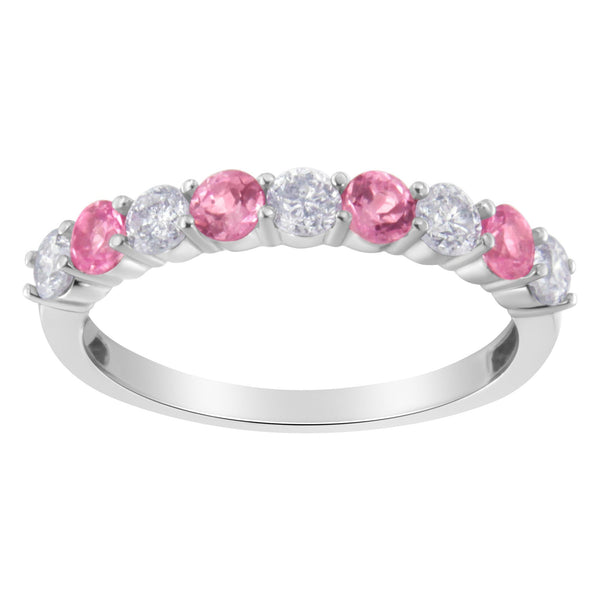 1/2 Ct. T.W. Diamond and 3mm Created Gemstone Band Ring in 10K White Gold, photo 1