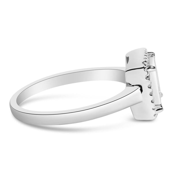 Anillo de promesa de engaste invisible con diamantes talla princesa de 1/5 ct. p.t. y halo de cuentas en plata de ley, foto 2