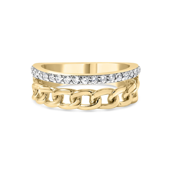 1/5 Ct. T.W. Diamond Cuban Link Ring Band in 10K Yellow Gold, photo 1