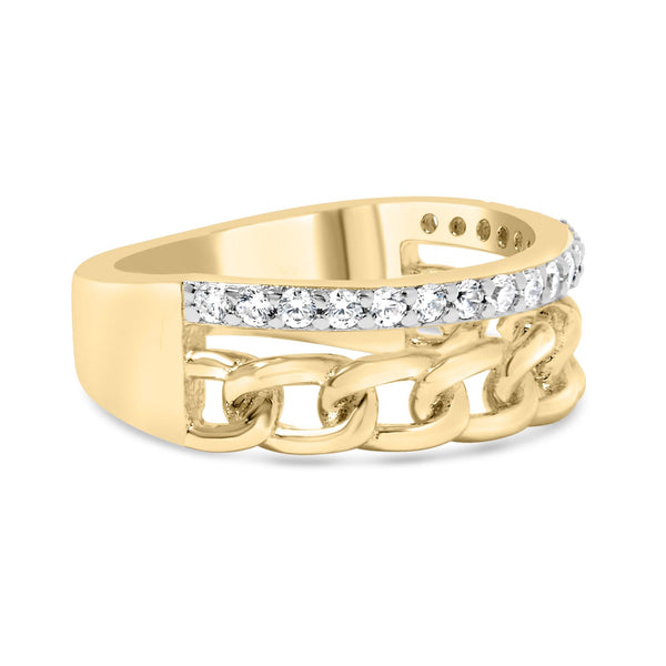 1/5 Ct. T.W. Diamond Cuban Link Ring Band in 10K Yellow Gold, photo 2