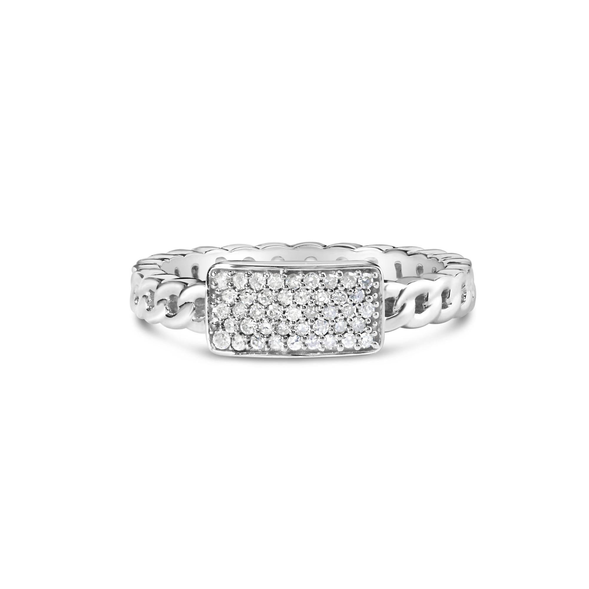 1/5 Ct. T.W. Diamond ID and Cuban Link Band Ring in Sterling Silver, photo 1