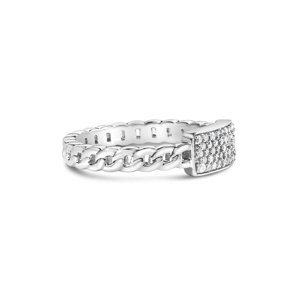 Anillo de banda ID y de eslabones cubanos con diamantes de 1/5 ct. p.t. en plata de ley, foto 2