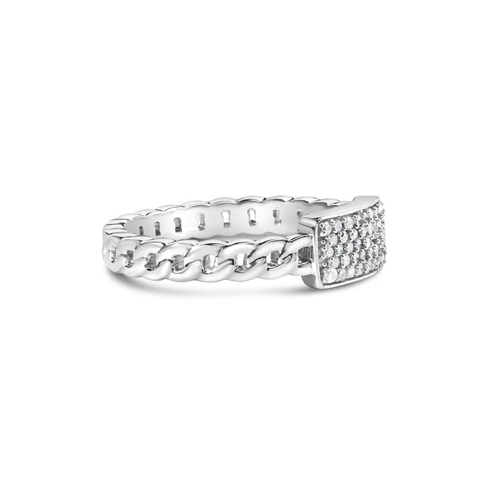 1/5 Ct. T.W. Diamond ID and Cuban Link Band Ring in Sterling Silver, photo 2