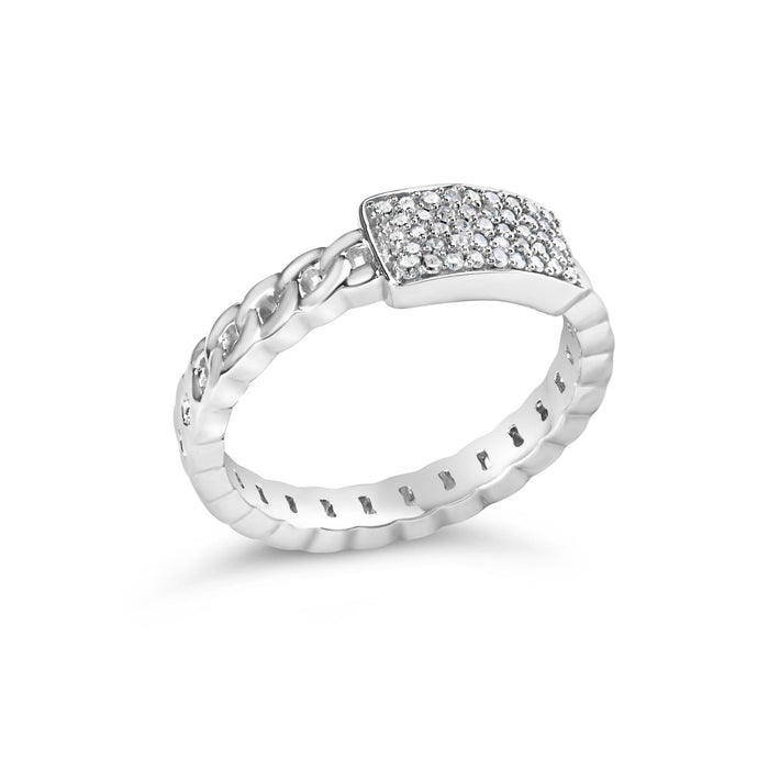 1/5 Ct. T.W. Diamond ID and Cuban Link Band Ring in Sterling Silver, photo 4