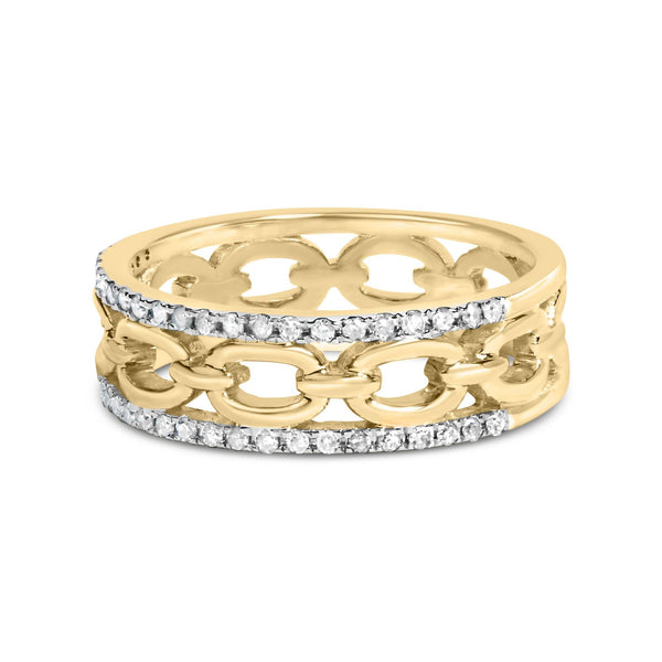 1/5 Ct. T.W. Diamond Two Row Cuban Link Ring in 10K Yellow Gold, photo 2