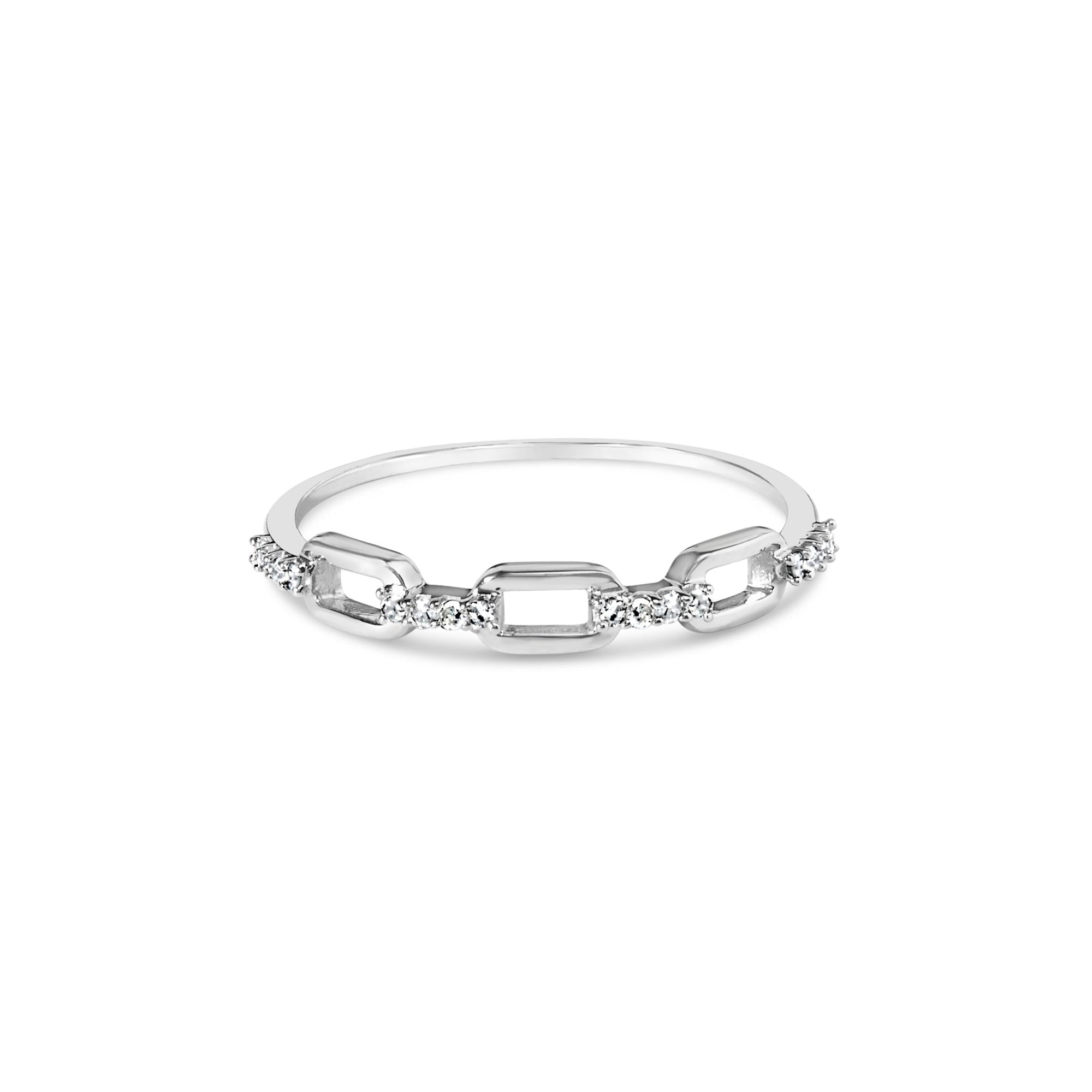 Anillo de banda de clip de papel con detalle de diamante en plata de ley, foto 1