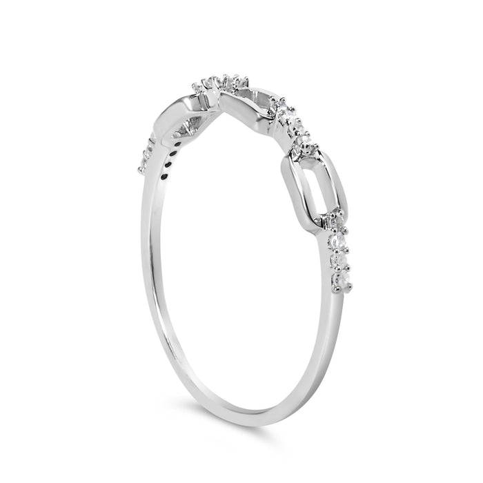 Anillo de banda de clip de papel con detalle de diamante en plata de ley, foto 5