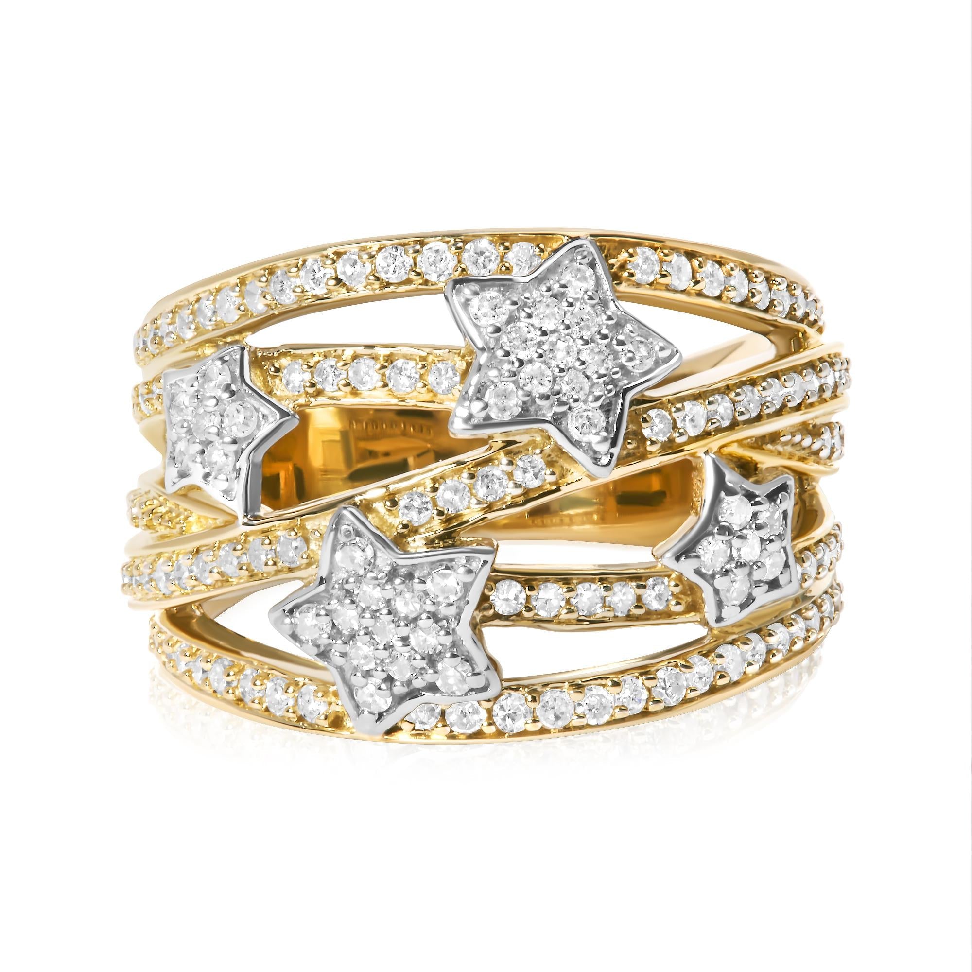 3/4 Ct. T.W. Diamond Star and Galaxy Ring Band in 18K Yellow Gold-Plated Sterling Silver, photo 1
