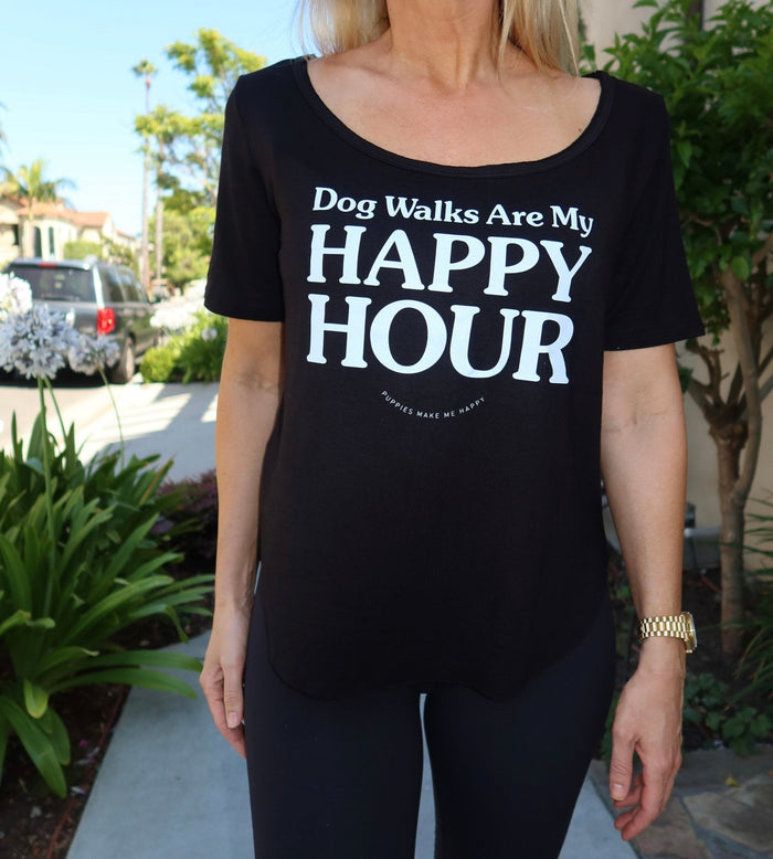 Dog Walks Are My Happy Hour Scoop Neck Tee