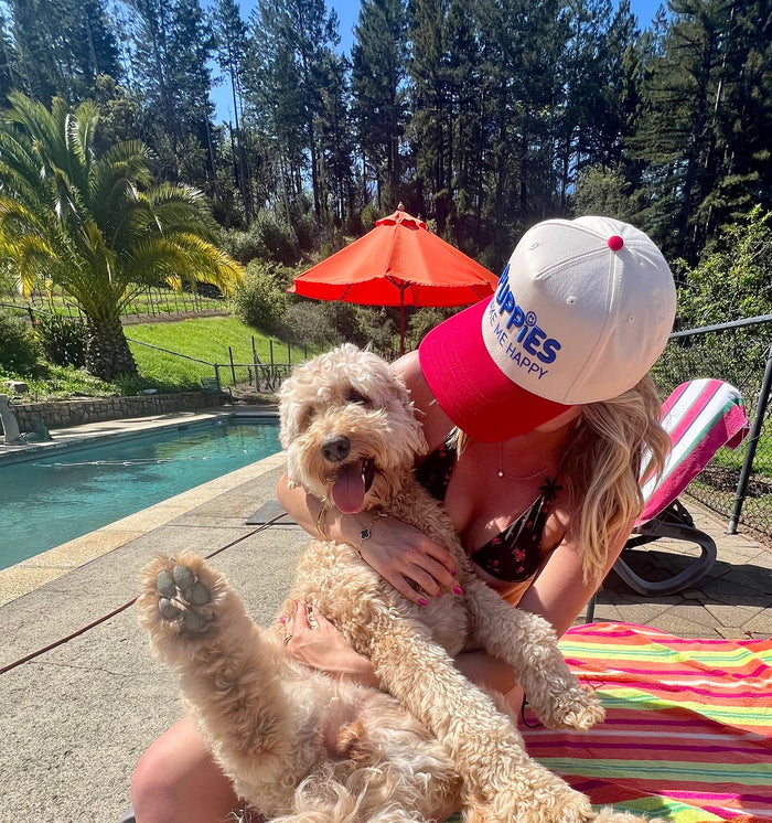 Puppies Make Me Happy Red White & Blue 3D Puff Snapback Hat