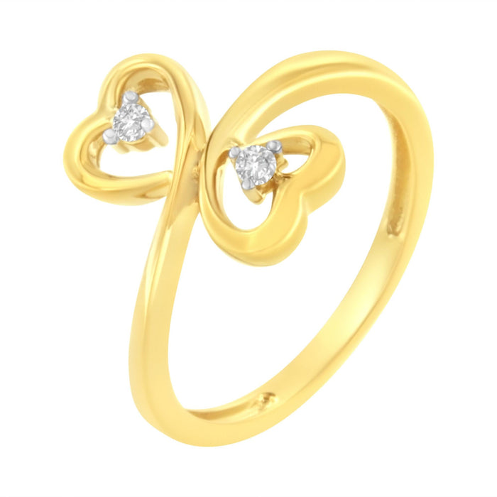 Anillo de doble corazón con diamantes de 1/20 ct. p.t. en oro amarillo de 14K, foto 4