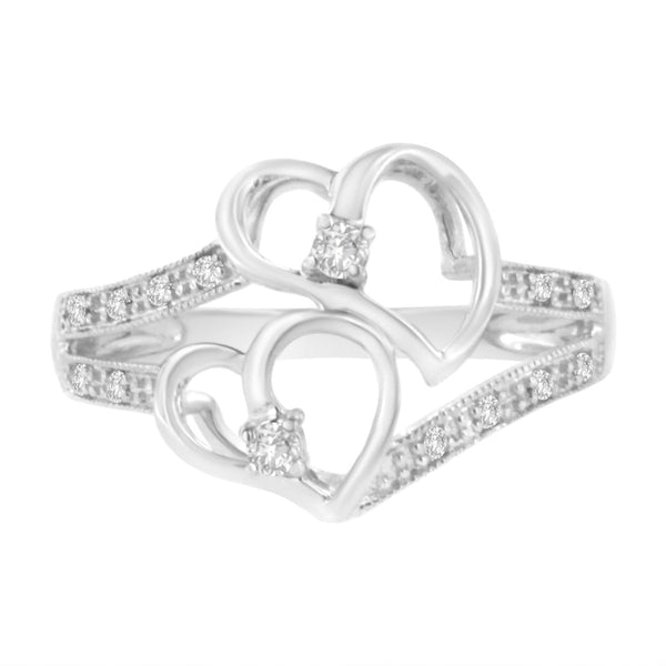 1/10 Ct. T.W. Diamond Twin Heart Ring in 14K White Gold, photo 1