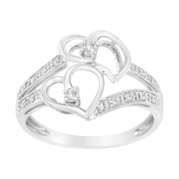 1/10 Ct. T.W. Diamond Twin Heart Ring in 14K White Gold, photo 2
