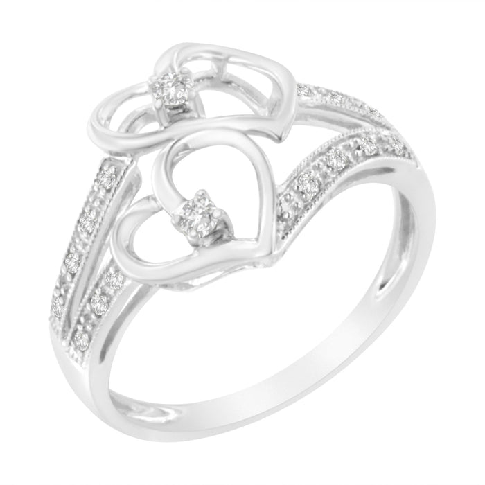 Anillo de corazones gemelos con diamantes de 1/10 ct. p.t. en oro blanco de 14K, foto 4