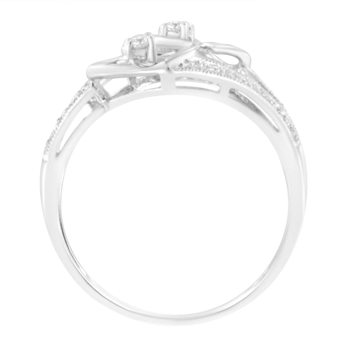 Anillo de corazones gemelos con diamantes de 1/10 ct. p.t. en oro blanco de 14K, foto 5