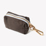 Brown poop bag holder, zip pouch close-up
