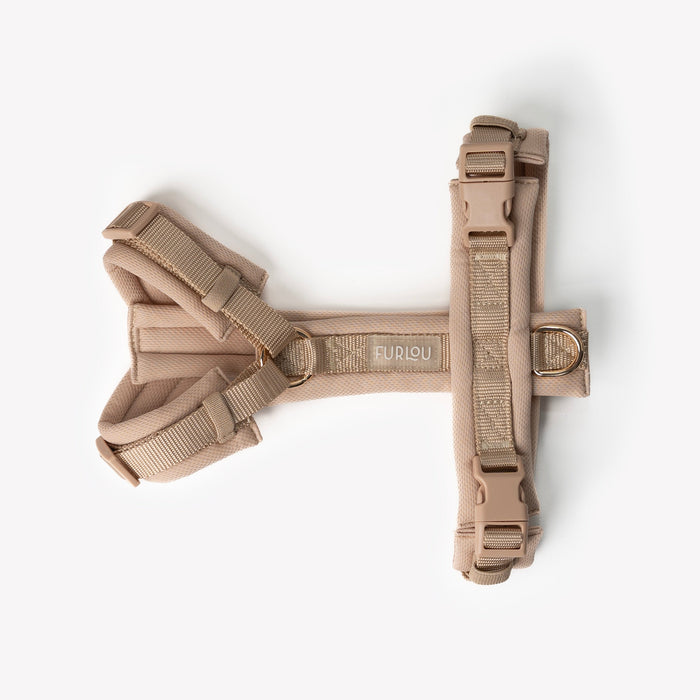 Tan comfort dog harness laid flat