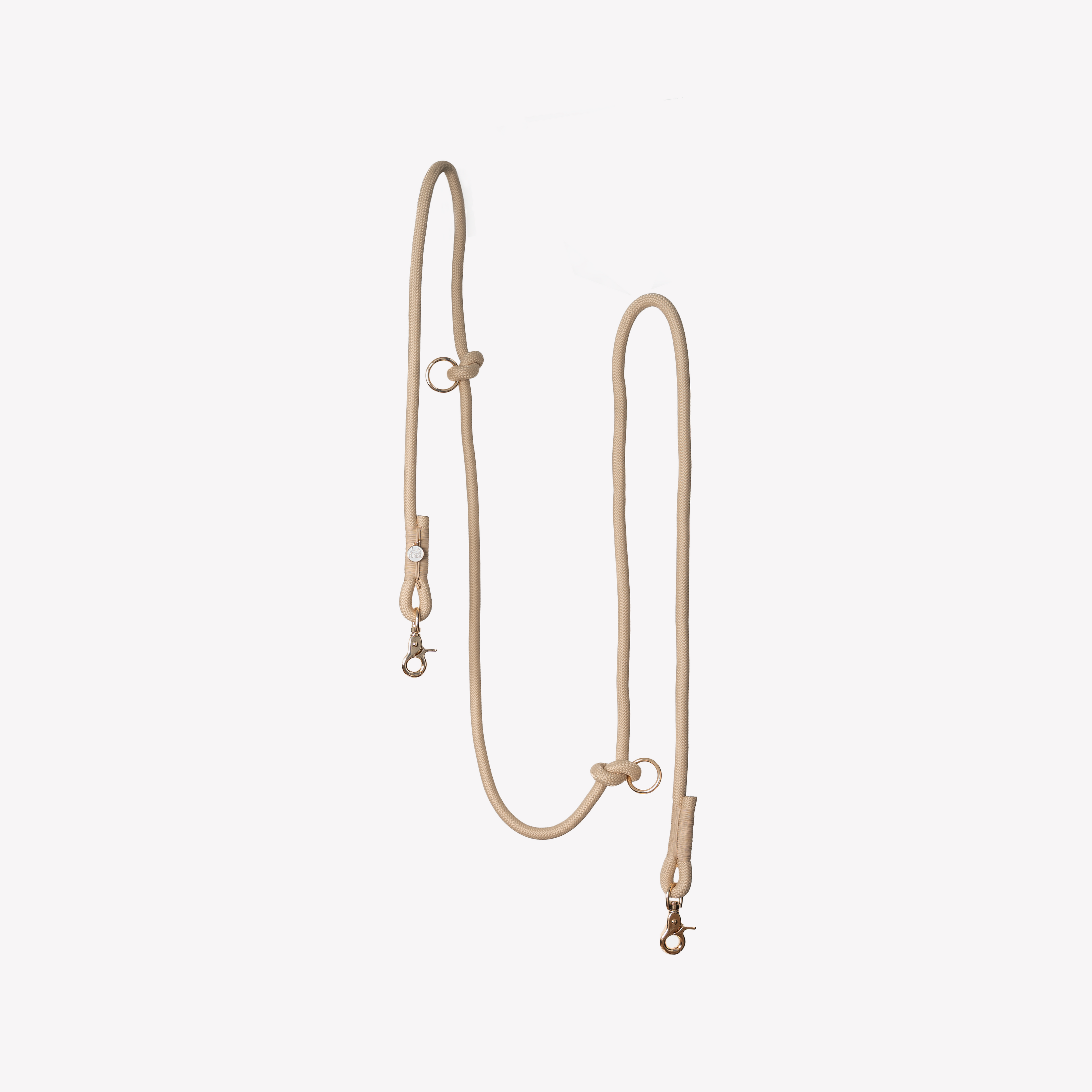 Tan hands-free braided leash at full length
