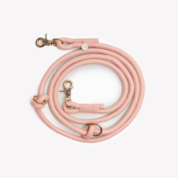 Powder Rose hands-free braided leash, coiled