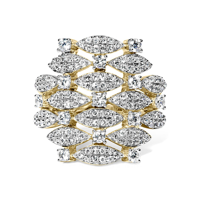 Anillo de cóctel calado geométrico apilado con diamantes de 1 ct. p.t. en oro amarillo de 14K, foto 1