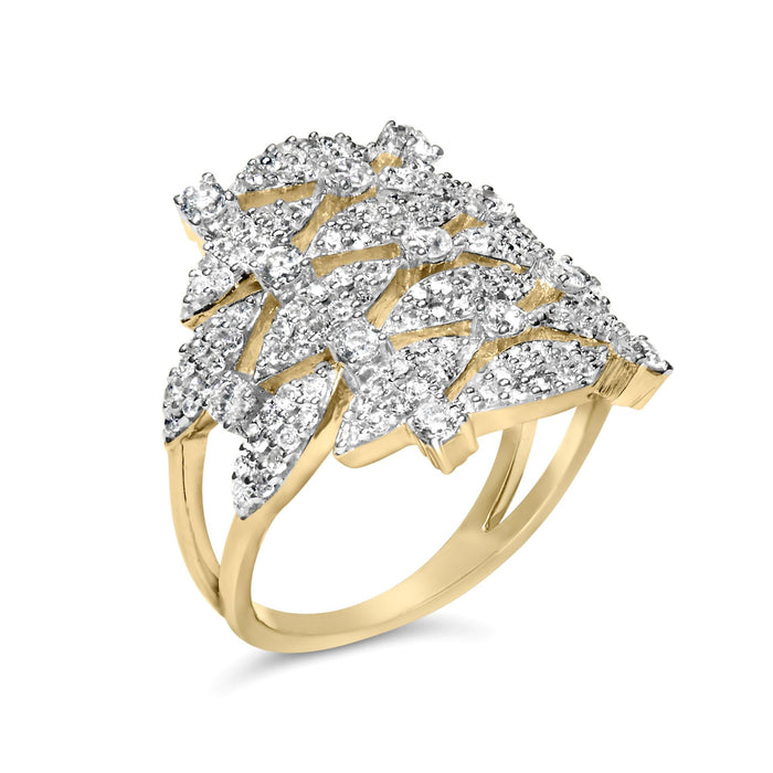 Anillo de cóctel calado geométrico apilado con diamantes de 1 ct. p.t. en oro amarillo de 14K, foto 4