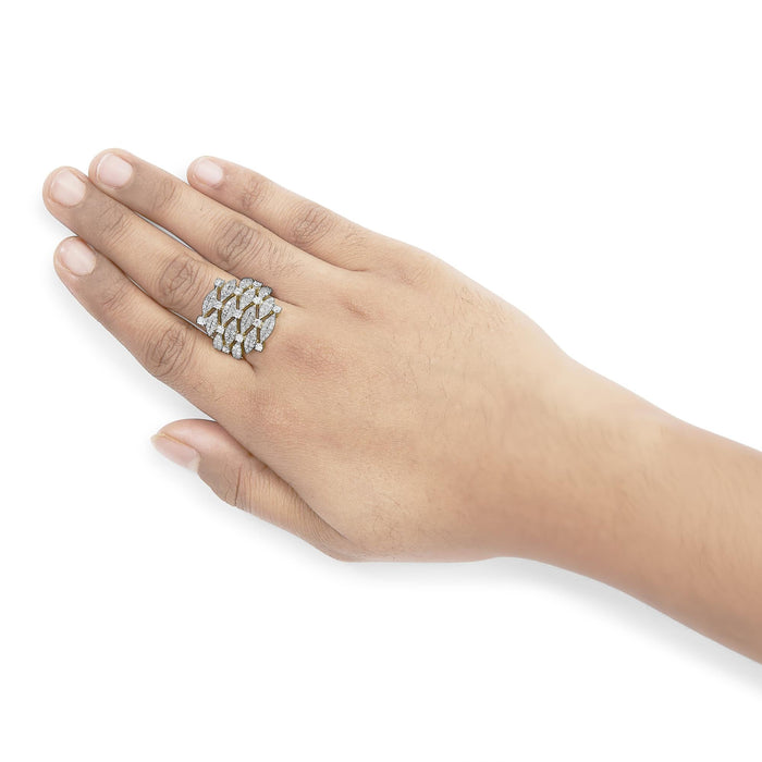 Anillo de cóctel calado geométrico apilado con diamantes de 1 ct. p.t. en oro amarillo de 14K, foto 3