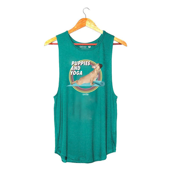 Puppies & Yoga Mat Women's Sleeveless Tank in deep teal