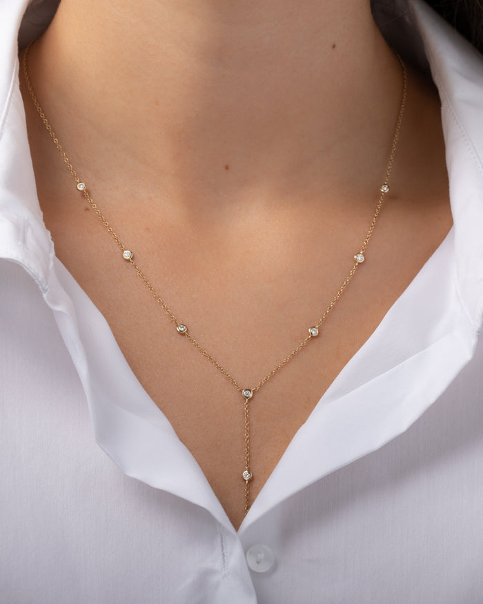 Bezel Diamond Station Lariat Necklace, photo 2