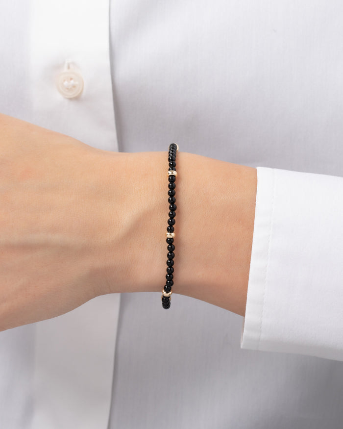 Pulsera de cuentas segmentada de ónix negro en oro de 14K, foto 2