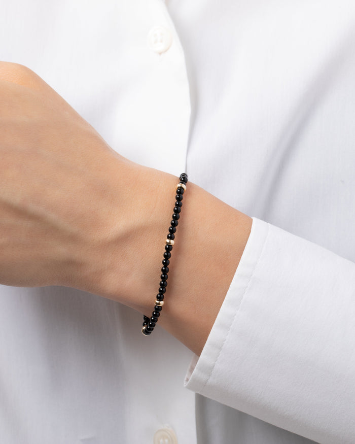 Pulsera de cuentas segmentada de ónix negro en oro de 14K, foto 3