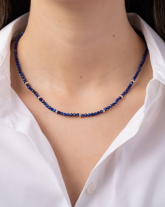 Collar segmentado de cuentas de lapislázuli azul en oro de 14K, foto 3
