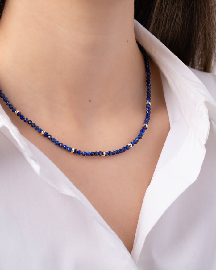 Collar segmentado de cuentas de lapislázuli azul en oro de 14K, foto 4