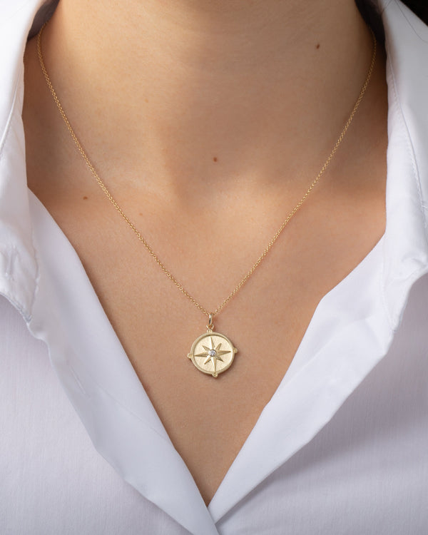 14K Gold Diamond Compass Medallion Pendant, photo 2