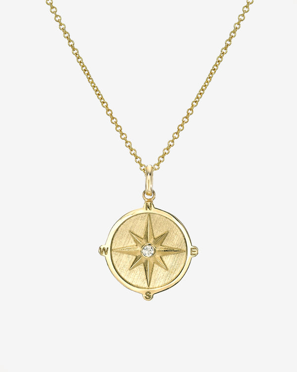 14K Gold Diamond Compass Medallion Necklace, photo 1