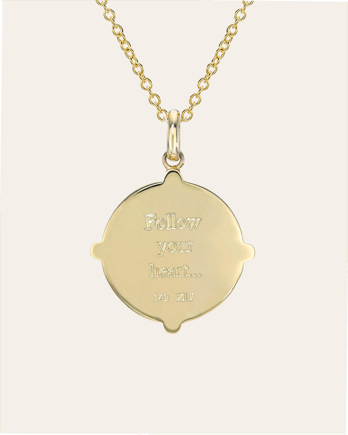 Collar de medallón de brújula con diamante en oro de 14K, foto 5