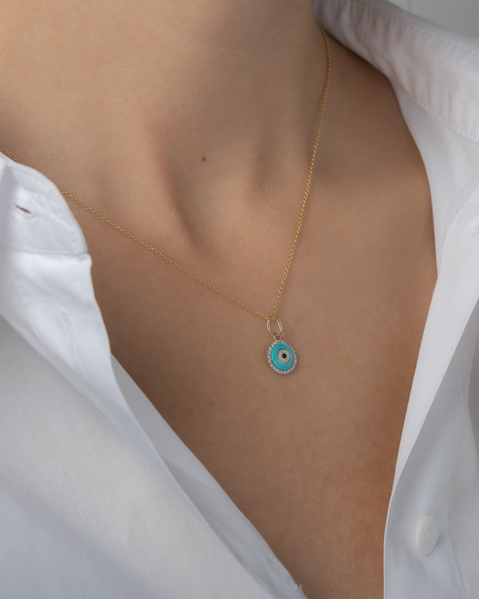 Dije de ojo turco con turquesa y diamantes en oro de 14K, foto 3