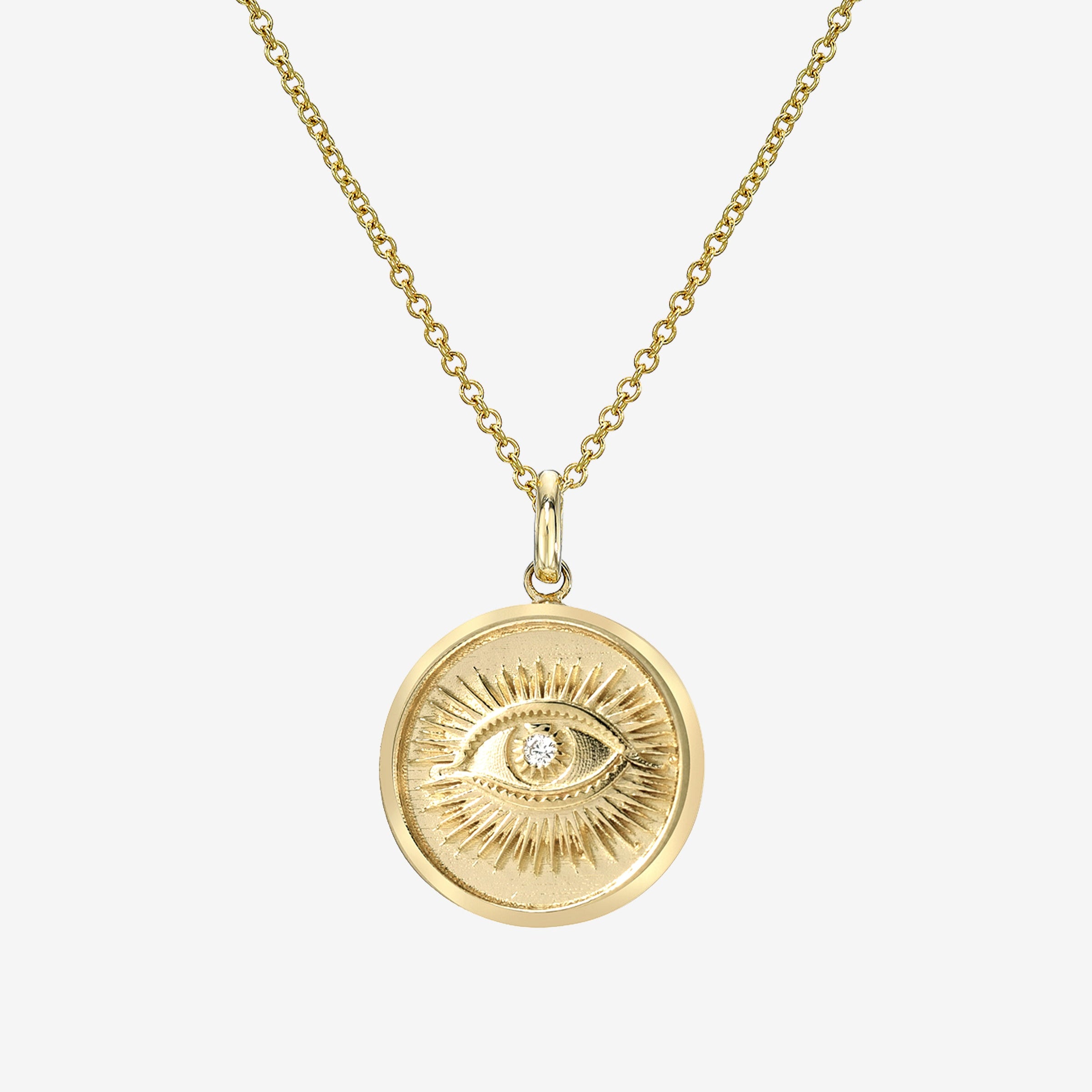 14K Gold Diamond Eye Medallion Necklace, photo 1