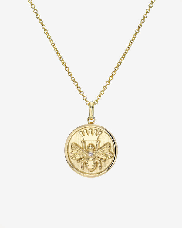 14K Gold Diamond Queen Bee Medallion Necklace, photo 1